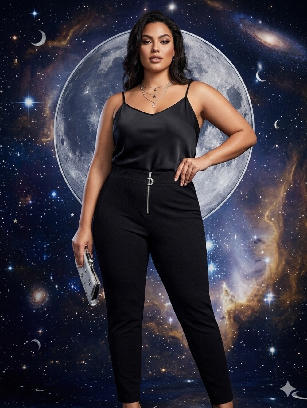 SKUE Curve Black High Rise Tapered Pants O-Ring Zipper Plus Size 3XL